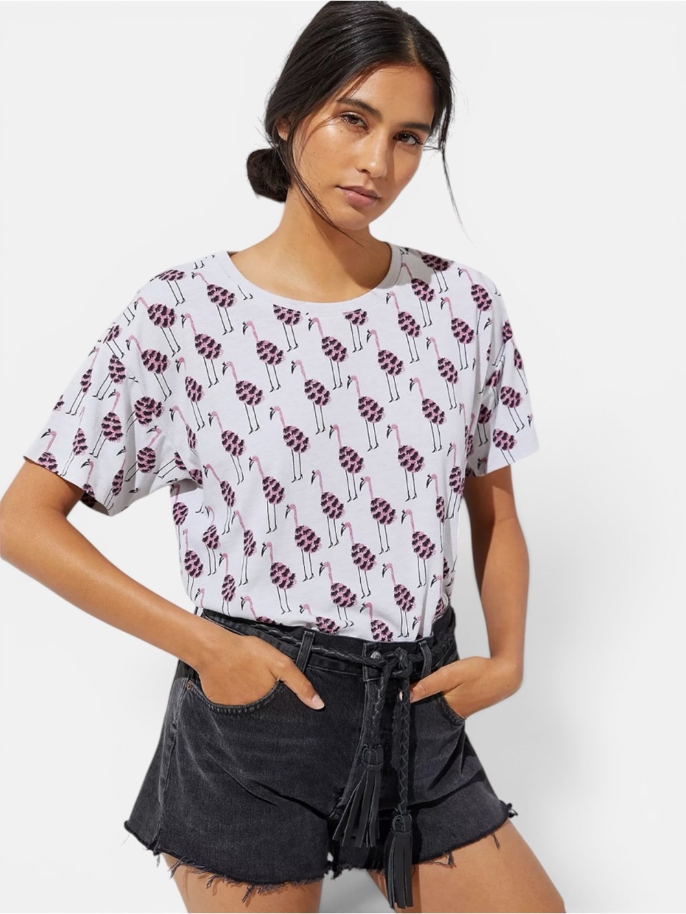Anthropologie x Kendra Dandy Flamingo Printed Tee Size Small
